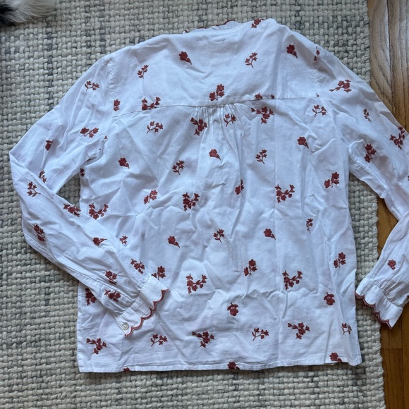 Sezane Red Embroidered White Scalloped Shirt 34 - Picture 7 of 7